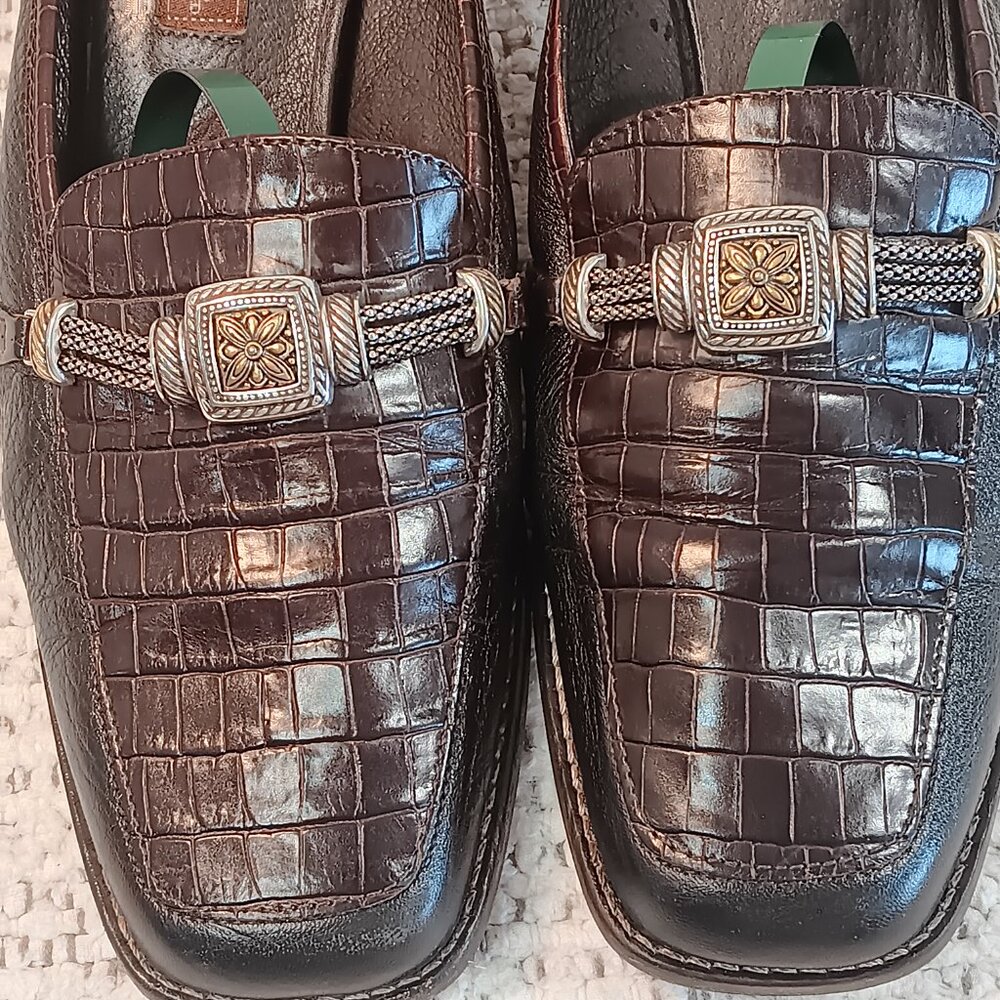Brighton 'Sierra' Women's Croc Print Leather Mule Slides Made In Italy Sz 8.5 M - Picture 4 of 13